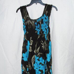 Hibiscus Black/Turquoise Women's Long Smocked Tube Dress